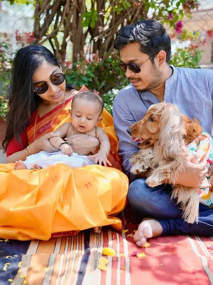 Our family of four enjoying the sunny 'gaye holud' ceremony.
