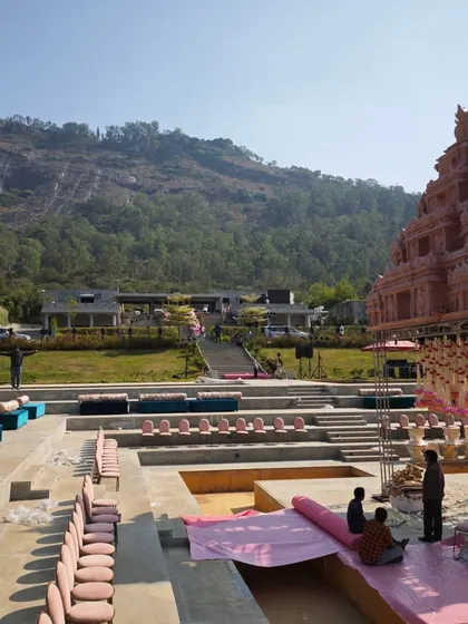The breathtaking venue for a wedding near Nandi Hills. I'm setting up for what will be an epic night of celebration in a stunning location.