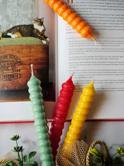 My unscented Taper Candles are perfect for adding height and color to any setting. Here they are in a variety of bright shades, ready to be placed in your favorite candle holders.