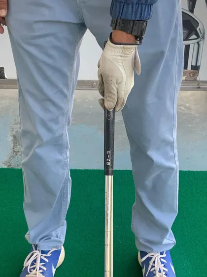 A close-up on the proper golf grip. This is one of the first and most important things we work on, as it's the only connection you have with the club.