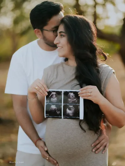 The first hello. Incorporating your baby's sonogram into the photoshoot is a beautiful way to make them part of the story from the very beginning. This is one of my favorite moments to capture during a pregnancy announcement shoot.