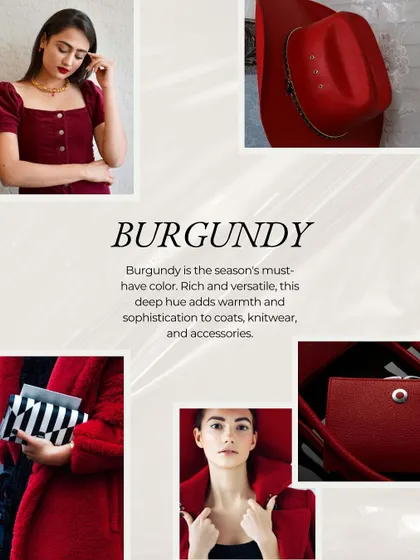 Burgundy is the must-have color of the season. This deep, rich hue adds warmth and sophistication to any outfit. This mood board provides inspiration for incorporating burgundy into your coats, knitwear, and accessories.