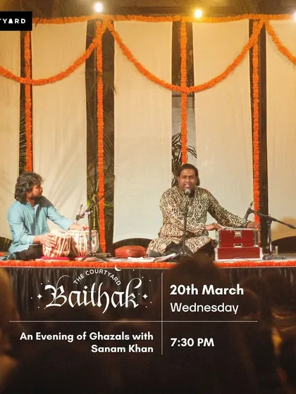 Poster for an evening of ghazals with Sanam Khan at the Courtyard Baithak.