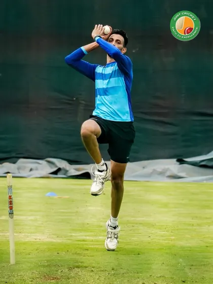 A bowler in mid-action, showcasing the dynamic and athletic form required for fast bowling.