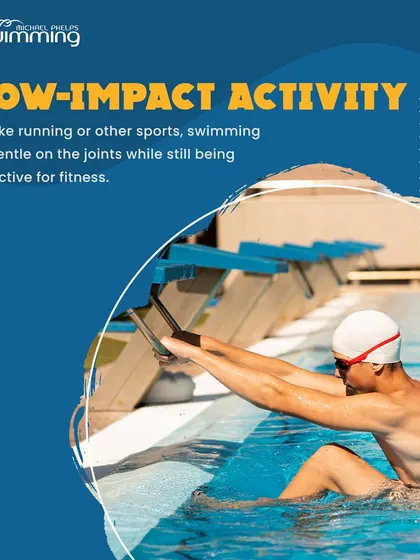 One of the biggest advantages of swimming is that it's a low-impact activity. This graphic points out that unlike running, swimming is gentle on your joints, making it an effective and safe fitness option for people of all ages and fitness levels.