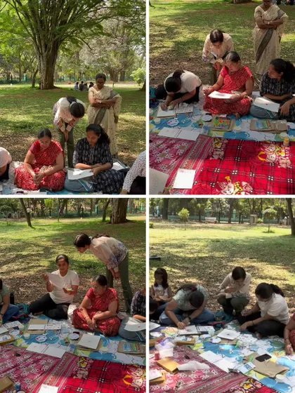 A collage showing me interacting with participants and guiding them during an outdoor workshop. I make sure to give individual attention and support to everyone, no matter their skill level.