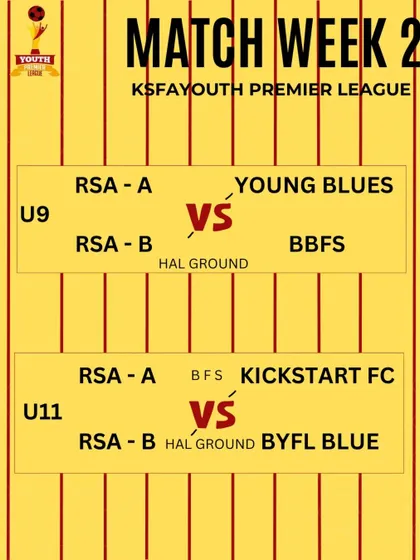 Match week 2 fixtures for our U9 and U11 teams in the KSFA YPL.