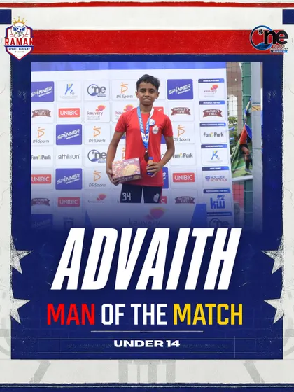 Advaith, recognized as Man of the Match (Under 14) for his hustle and heart on the pitch.