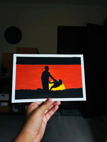 "Use your head. But don't be afraid to believe in things either." A painting inspired by 'Gifted,' a film that reminds us that being true to ourselves is the most remarkable gift. This silhouette captures a quiet moment of teaching and love.