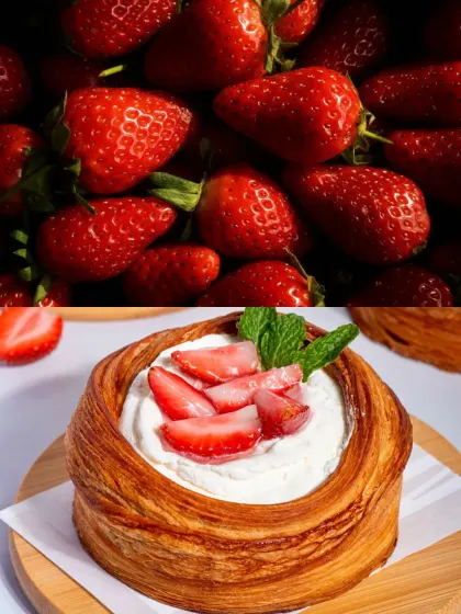 I use only fresh, ripe strawberries for my bakes, as seen here with my Strawberries and Cream Danish.