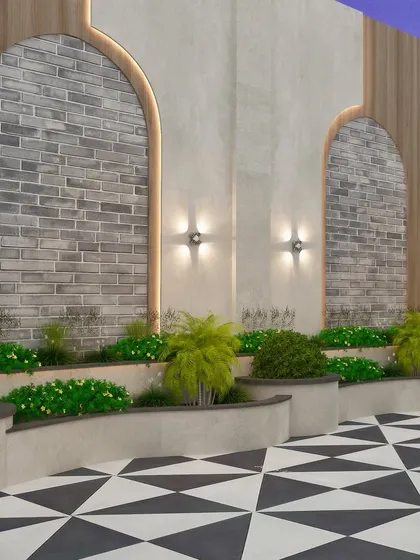A closer view of the architectural wall design, with its clean lines and modern aesthetic.