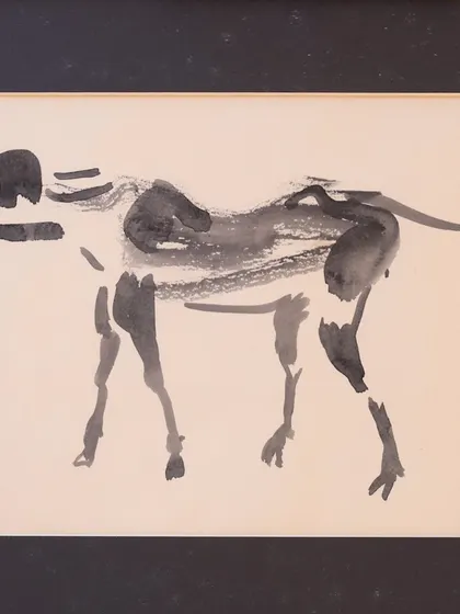 Two 'Mini Masters' on display: a small 3.5" x 3.5" work by Ganesh Pyne and a 12" x 9" sketch by K.G. Subramanyan. We invite you to enjoy these gems.
