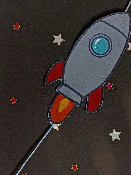 A rocket ship craft, showing the amazing creativity of our little artists.