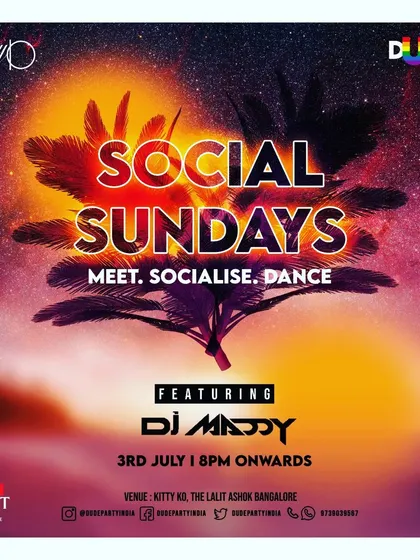 Another poster from my 'Social Sundays' series, emphasizing the theme to meet, socialize, and dance. I build a community around my music events.