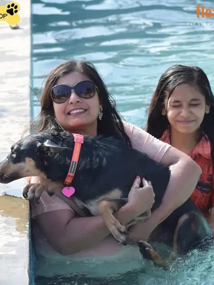 A pool party is a family affair. I love seeing pet parents join their fur babies in the water for some quality bonding time and unforgettable photo opportunities.