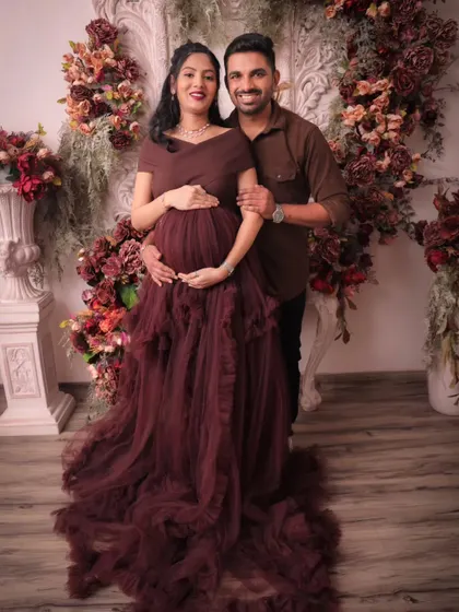 A beautiful standing portrait of the couple. We ensure both partners feel comfortable and look their best in every shot.
