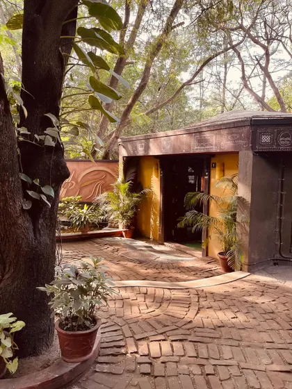 The serene entrance to Mahagami Gurukul in Aurangabad. Spaces like these, where every element breathes art, are a profound source of inspiration and a reminder of the holistic nature of a life in the arts.