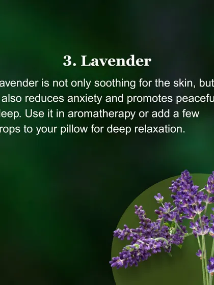 Lavender is not only soothing for the skin but also helps reduce anxiety and promotes peaceful sleep. I often recommend it for aromatherapy to encourage deep relaxation.