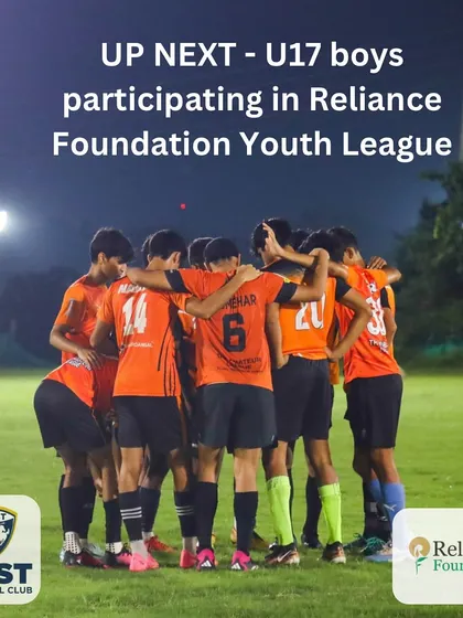 Our U17 boys in a team huddle, getting mentally prepared for their Reliance Foundation Youth League match.