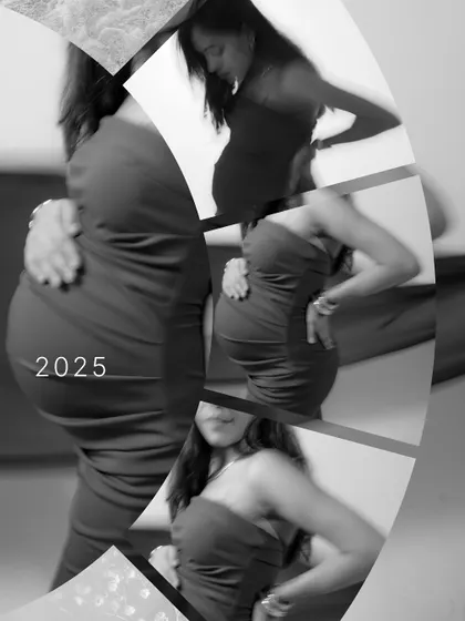 An creative, abstract collage that captures the feeling and movement of this special time, with the year 2025 marking the beginning of a new chapter.