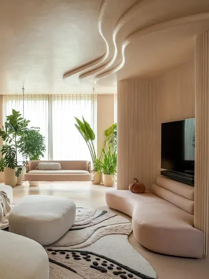 The open-plan layout of the "House of Mousse" connects the living, dining, and kitchen areas. The design ensures that from any point, you feel part of a larger, unified space that is both expansive and intimate.