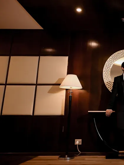 Another angle of the groom, Wazir, showcasing the elegant setting of his destination wedding.