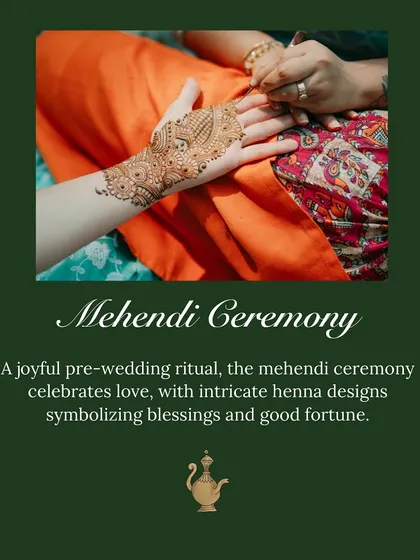 A graphic introducing the Mehendi ceremony. We ensure that the story and symbolism behind each event are beautifully communicated.