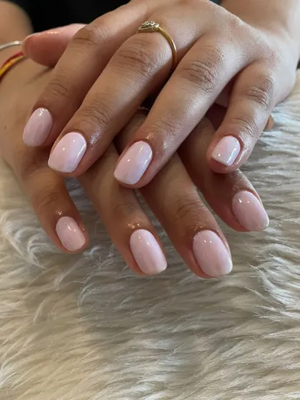A simple and pretty light pink gel polish manicure.