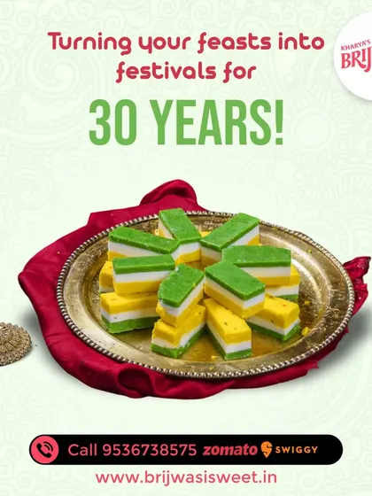I have been turning your feasts into festivals for 30 years. This image of my Tiranga Barfi represents my long-standing commitment to quality and celebration.