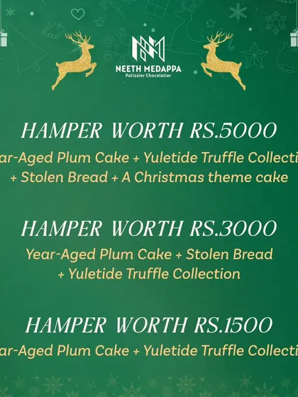 This graphic details the contents of my different Christmas giveaway hampers, valued at different price points for a variety of festive gifting options.