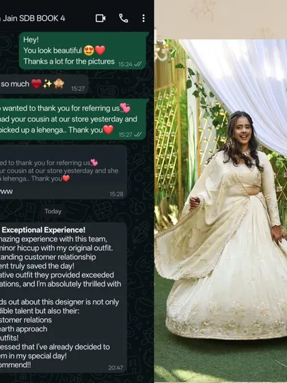 Jiya's exceptional experience and 5-star review truly made our day. We believe in great customer relationships as much as we believe in creating stunning outfits.