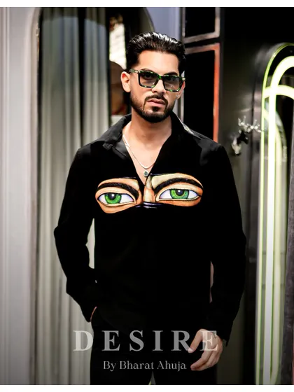 A full view of the 'Haters' eyes shirt, a piece that is as bold from the front as it is from the back.