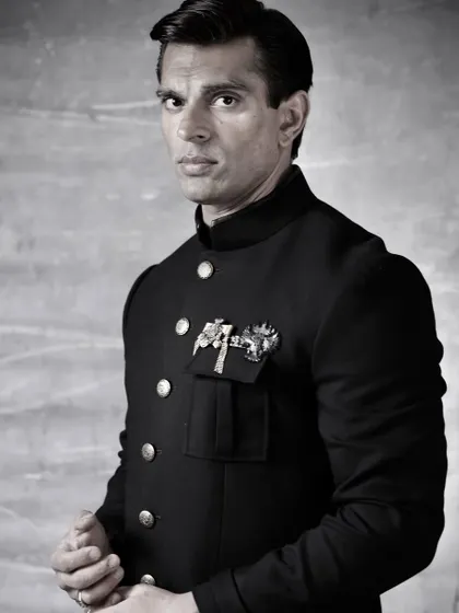 A classic portrait of Karan Singh Grover. The lighting and composition create a sophisticated and timeless image.