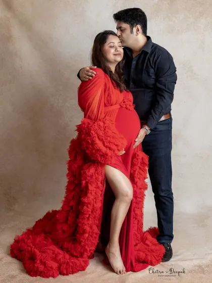 We believe maternity photos are about connection. This tender moment between an expecting couple, captured in our studio, showcases the love and anticipation that makes this time so special.