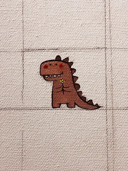 Day 28: A cute little dinosaur holding a flower.
