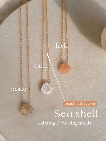 My ocean-inspired jewelry includes these beautiful shell pendants.