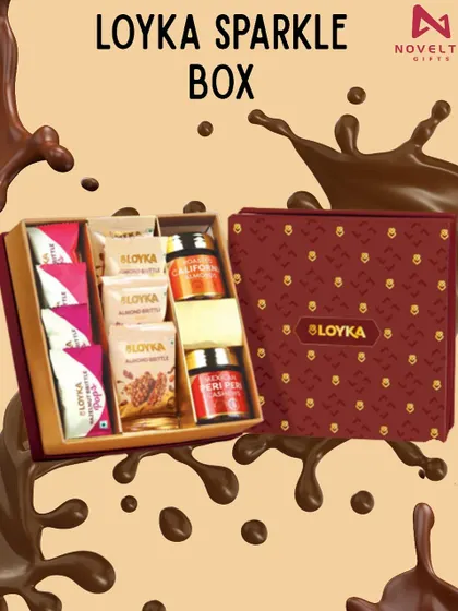 The Loyka Sparkle Box is a delightful treat. It's filled with a mix of almond brittles and other chocolate goodies, perfect for any celebration.