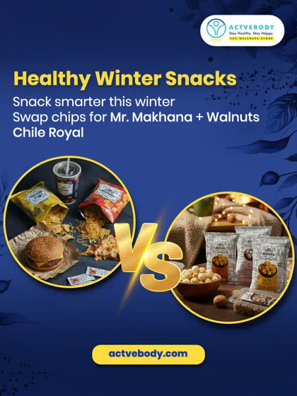 It's time for a healthy snack swap! This visual shows exactly why I recommend switching from greasy chips to nutrient-rich options like Mr. Makhana and Walnuts. It's a simple choice that keeps you energized and balanced.