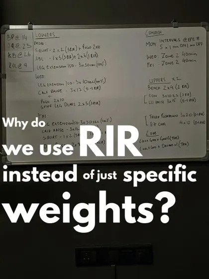 I use Repetitions in Reserve (RIR) to autoregulate training intensity. This subjective measure accounts for daily fluctuations in strength due to sleep, nutrition, and stress, allowing for smarter load management than relying solely on fixed percentages of a one-rep max.