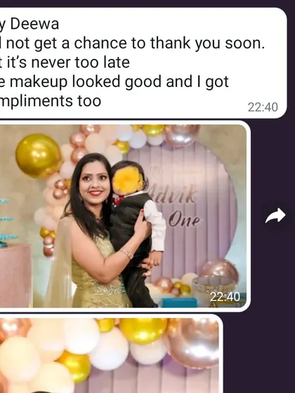 Nothing makes me happier than a happy client. This lovely message was from a client after I did her makeup for her son's first birthday party.