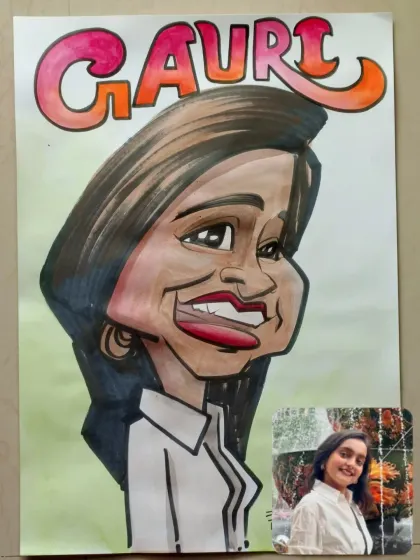 A single portrait with the person's name, "Gauri," in bold letters. This was created from a photo and makes a great personalized gift.