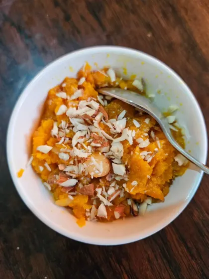 Another look at our comforting Gajar ka Halwa. We can bet that once you have a bite, you will thank us later.