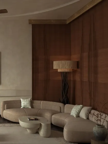 The lighting in this room is intentionally kept low and warm to enhance the rustic, moody atmosphere. The space feels like a true pause from the outside world.