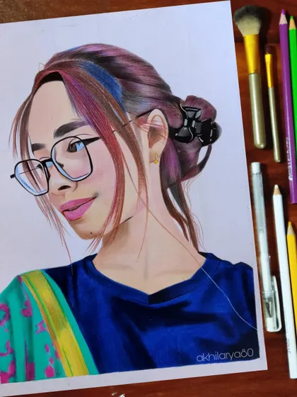 This A4 colored pencil portrait is unique because of the multi-colored highlights in her hair. I can replicate these special details to make your portrait perfect.