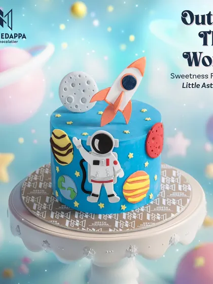 Out of this world sweetness for your little astronaut! Another take on the space theme, with a cute astronaut, rocket, and colorful planets.