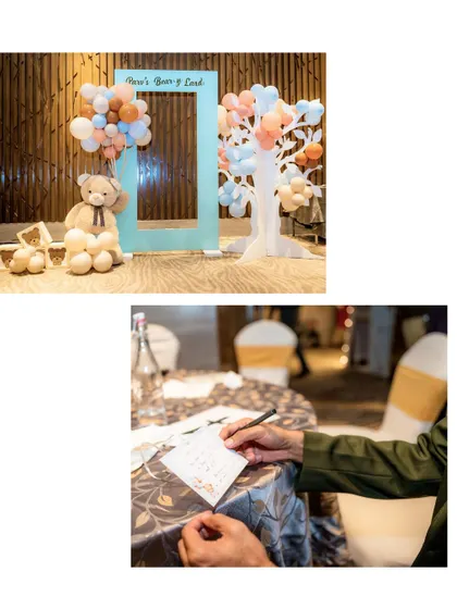 A duplicate image of the teddy bear photo booth and the thoughtful wish card station.