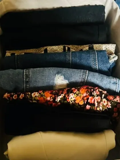 These photos from a virtual client show the power of a good plan. Using file-folding in baskets and uniform hangers, she transformed her own wardrobe with my remote guidance.