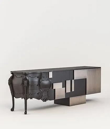 A full studio view of the Abacus Sideboard, highlighting its unusual and artistic silhouette that challenges traditional furniture design.