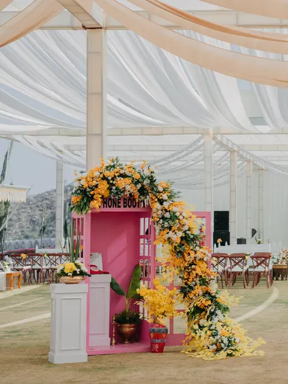Another shot of the floral phone booth, a perfect example of how I blend different styles to create something unique and memorable for my clients.