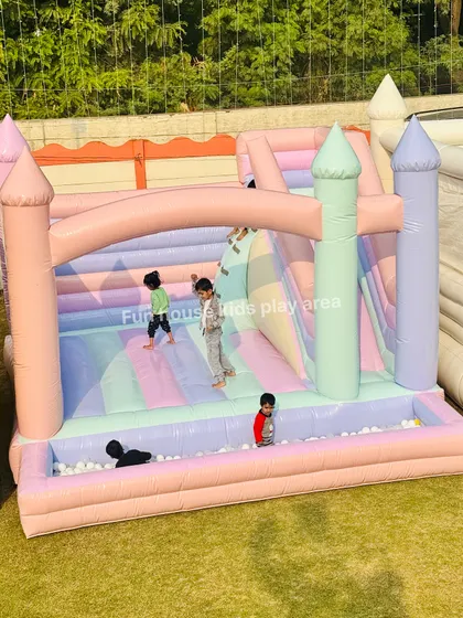 See the joy on their faces in our Pastel Paradise Castle. The soft, photogenic colors make it a favorite for themed birthday parties, complete with a fun slide and a ball pit for endless entertainment.